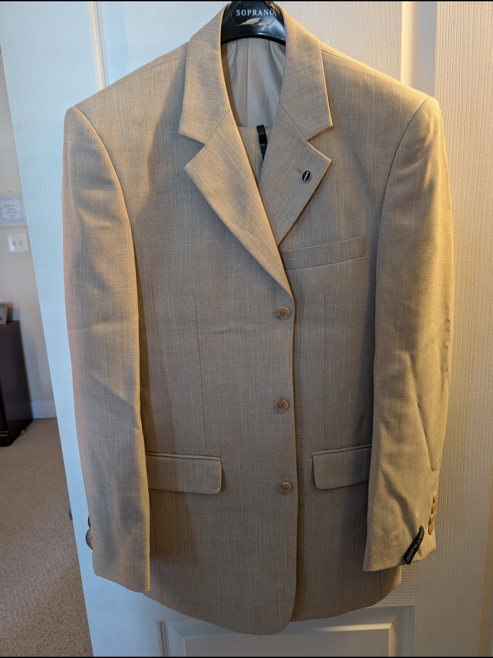 Soprano Beige Tan Men's Single-Breasted Suit